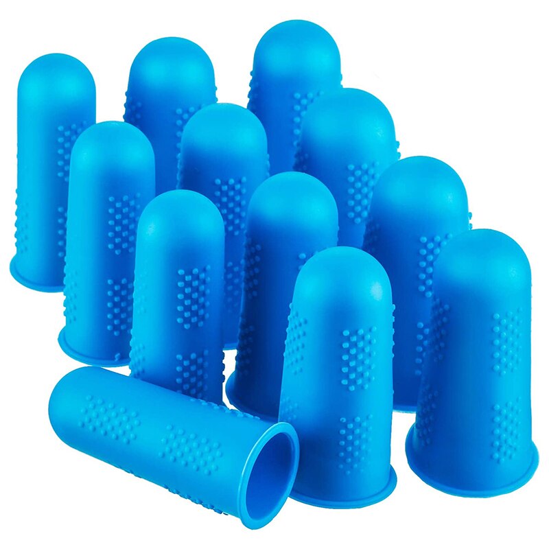 12 juegos (36 uds) de protectores de dedos adhesivos termofusibles, protectores de 3 tamaños de dedos de silicona (azul)