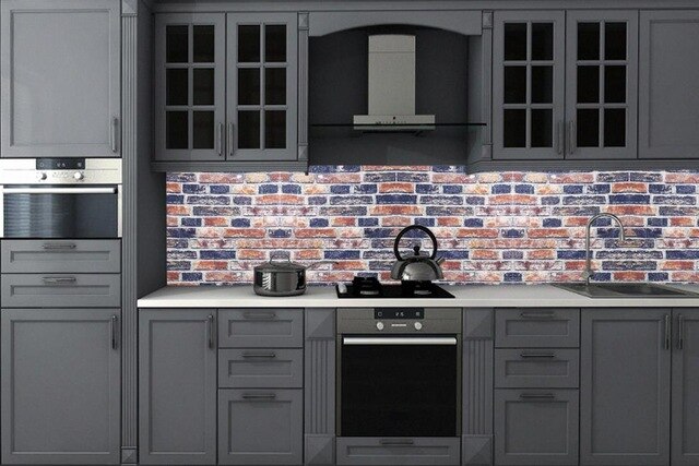 3D Dark Blue Tile Brick Pattern Self-Adhesive Wall Panel 442621659