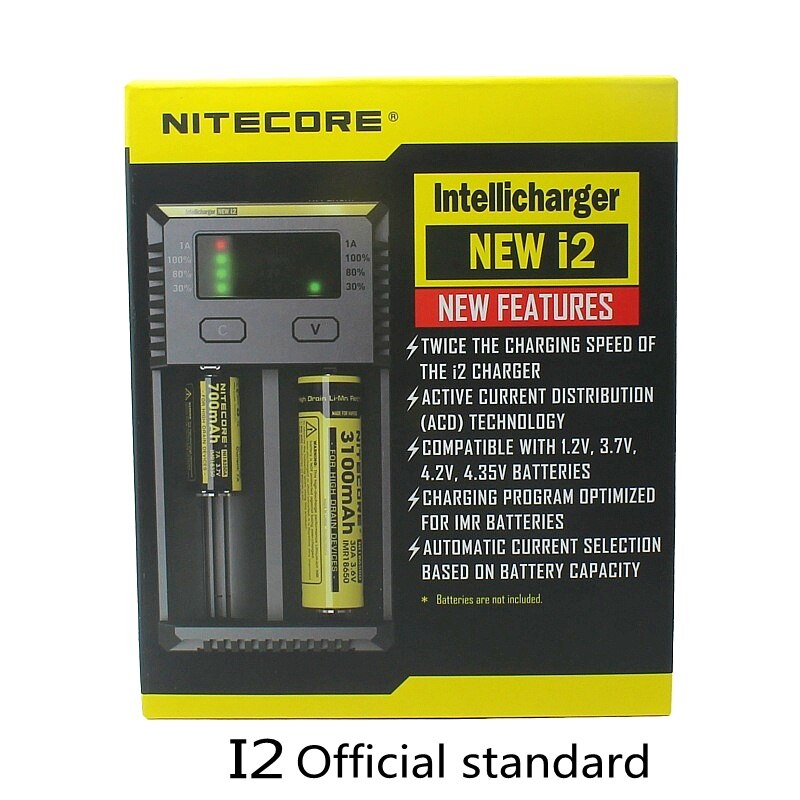 NITECORE NEWI2 Digicharger LCD Intelligent Circuitry li-ion for 16340 14500 18650 18750 26650 battery charger 3.7V carregador: NEW I2 / EU