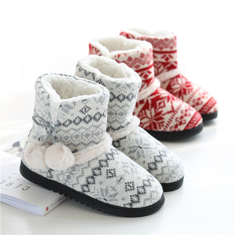 Zapatillas de casa de piel para mujer y niña, zapatos cálidos de algodón con plataforma plana para interiores, zapatillas cómodas de felpa tejidas de invierno