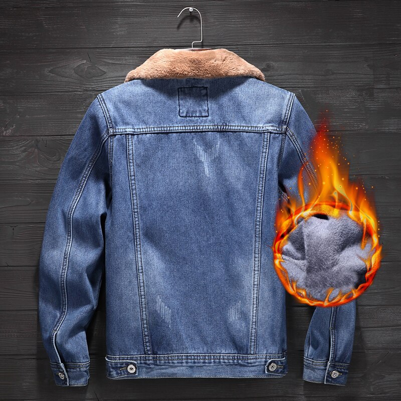 Winter Denim Jackets Men Dark Blue/blue Winter Jean Jackets Outerwear Warm Denim Coats Men Large Size Wool Liner Thicker