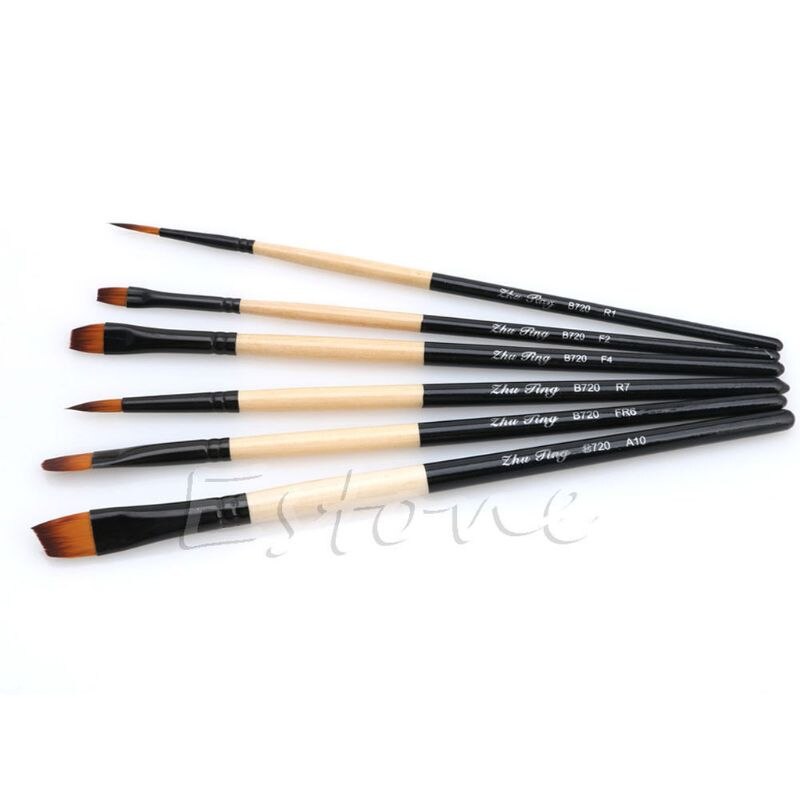 6 st/set platt nylon hårpensel gouache akryl oljemålning konsthantverk