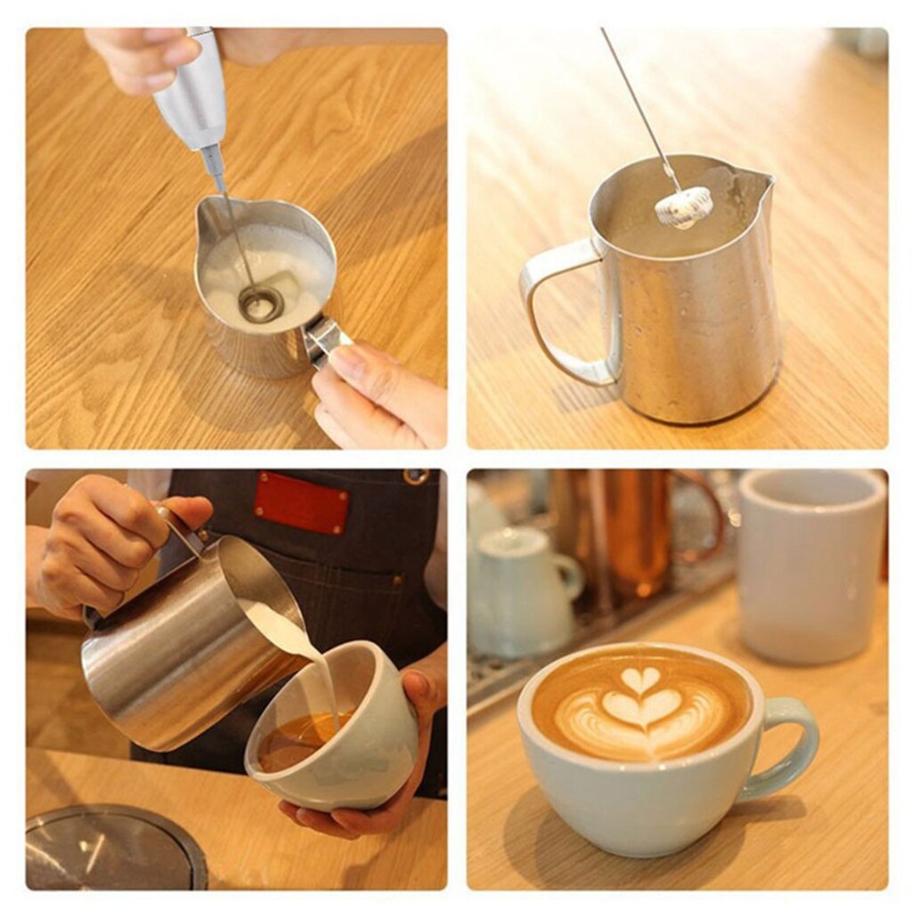 Stainless Steel Electric Milk Frother Handheld Blender Foam Coffee Maker with Spring Whisk Head Cappuccino Maker Kitchen Tools