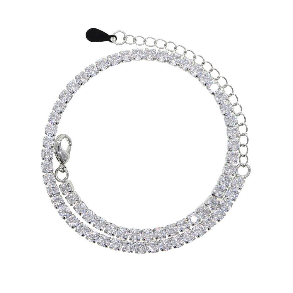 Été arrivé 3MM hip hop glacé bling blanc rose cz chaîne de tennis cheville cheville pour les femmes dainty bijoux de mariage: silver 21with5cm