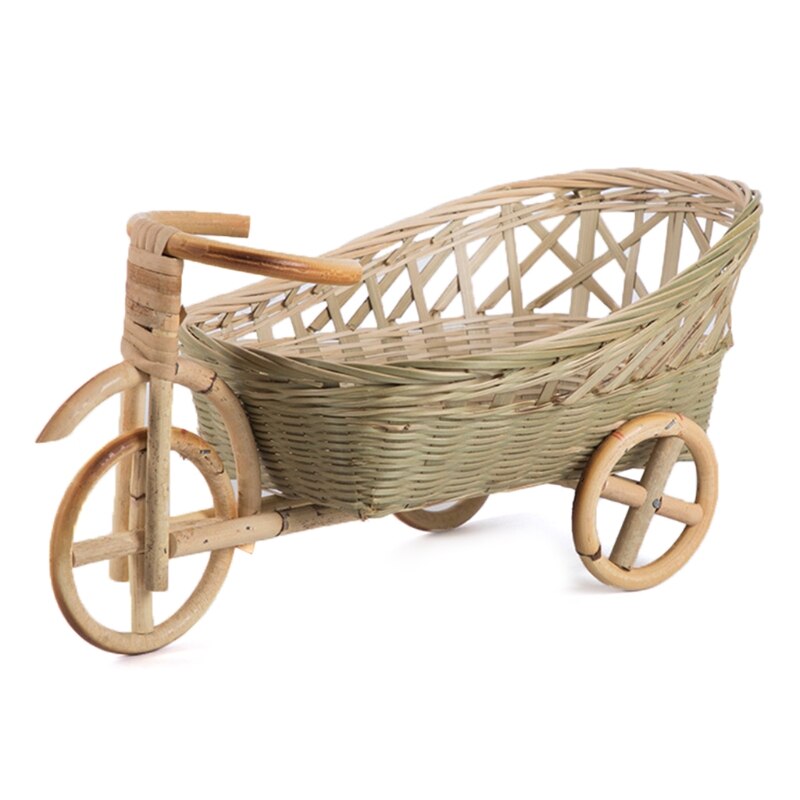 Mini Triciclo de ratán tejido para fruta, cesta de almacenamiento de mimbre hecha a mano de bambú para fruta, comida, pan, organizador, manualidades artísticas: 4
