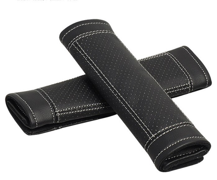 Førsteklasses superkomfortabel bilbeltepute klassisk mønster premie pu lærbelte skulderbeskytter forretningsstil 1 pc: Blk w wht