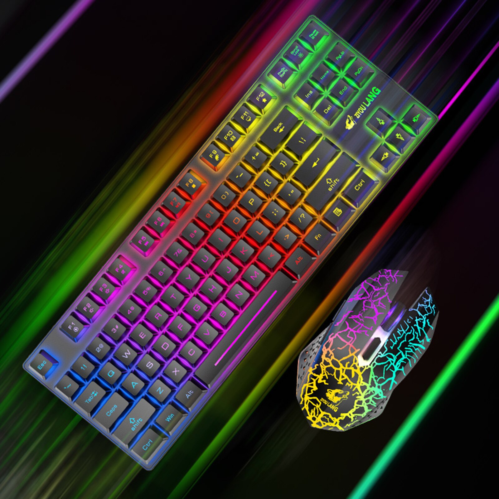 Wireless RGB Backlit Keyboard and Mouse Set, Button Mute for for Work and Game