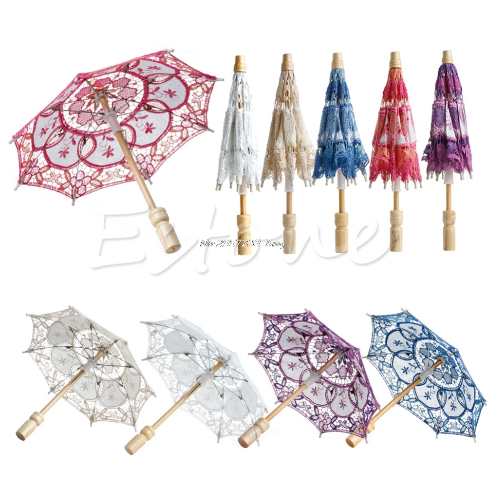 Broderet blonde parasol bryllup paraply