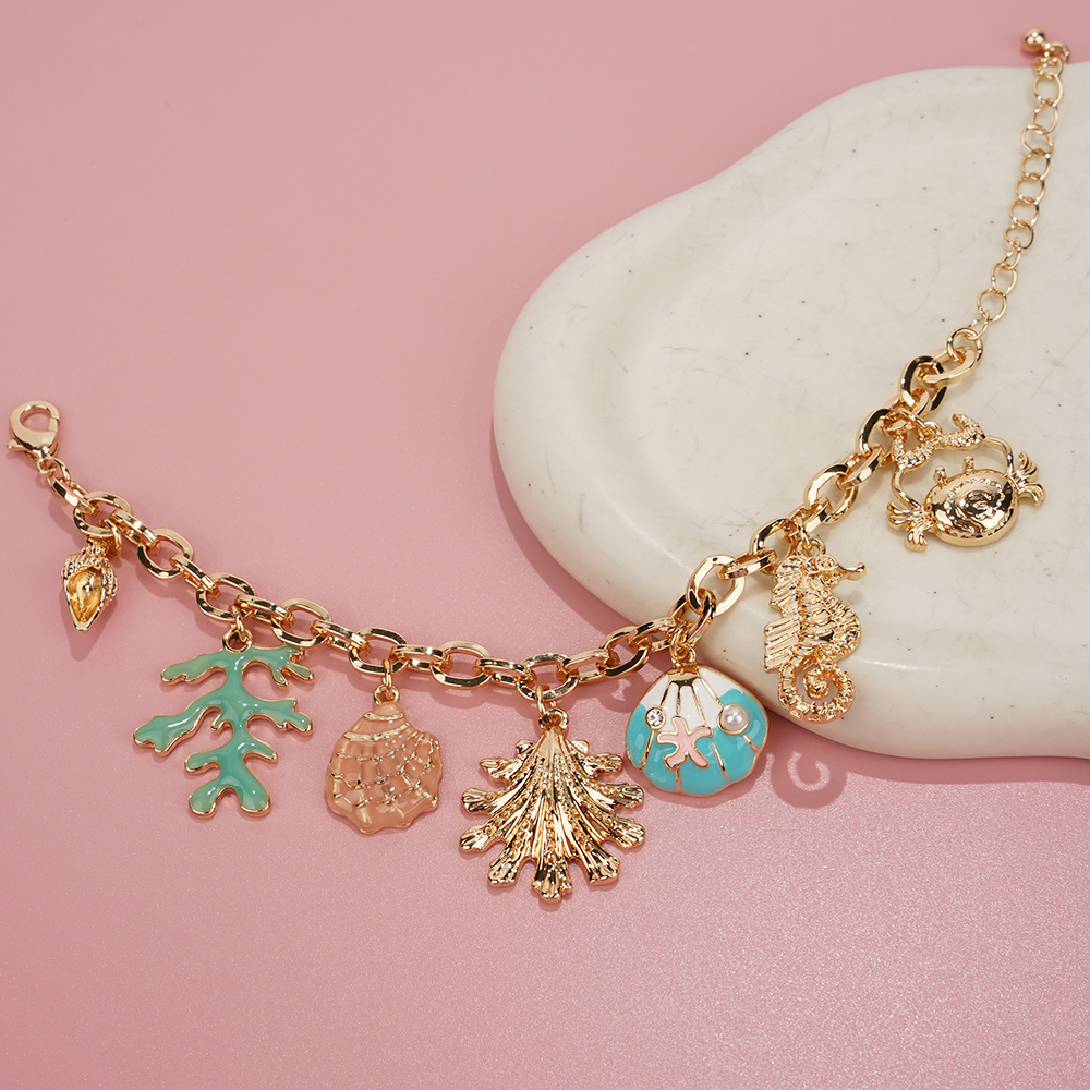 Moda colorida estrela do mar concha concha pulseiras para mulheres ouro-cor corrente pulseira oceano verão praia jóias