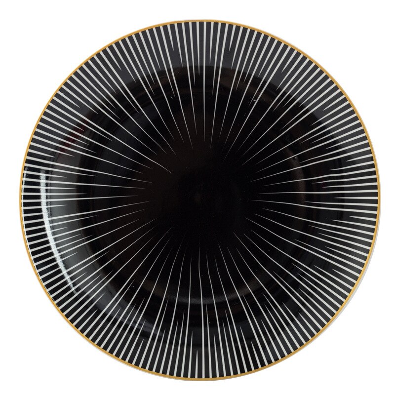 Round Strip Ceramic Dinner Plate 6 Inch 8 Inch 10 Inch Dish Dessert Plate Snack Plate Decoration Tableware Dinner Set: D / 8 Inches