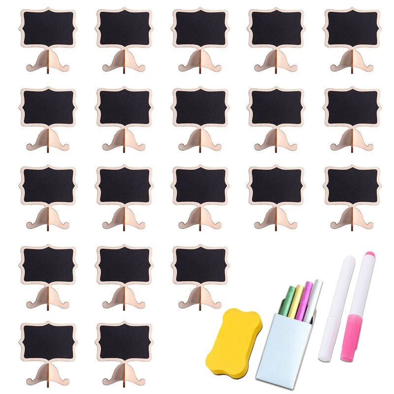 20 Pack Wooden White Framed Chalkboard Labels with Easel Stand Mini Chalkboard XX9A