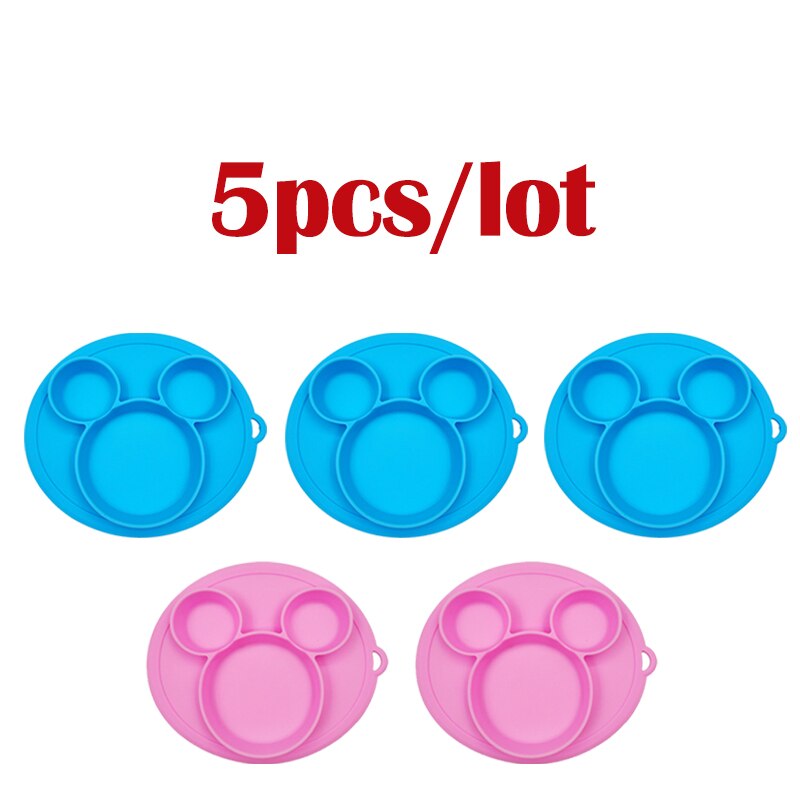 5 stuks/partij baby siliconen bordjes kinderkom borden babyvoeding siliconen kom baby silicagel borden kinder serviesgoed: 3 blauw 2 roze