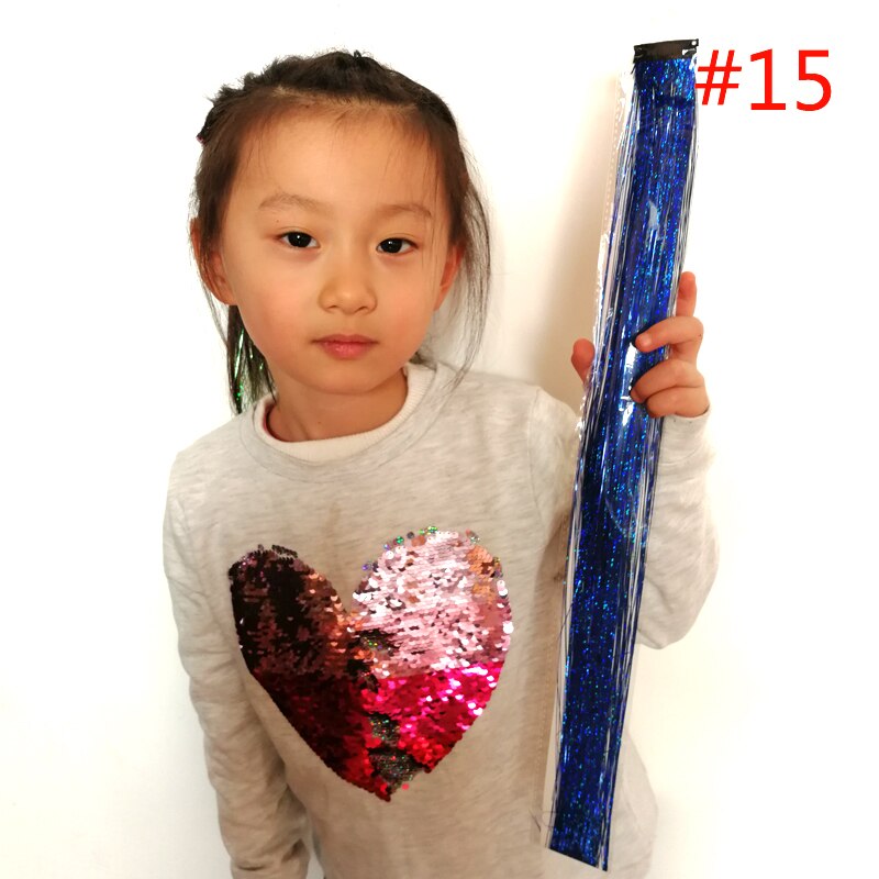 1pc fairy hair tinsel kit varmebestandig pack clip skinnende glitter hair extensions tilbehør til børn piger kvinder 13 farver 45cm: 1pc farve 15