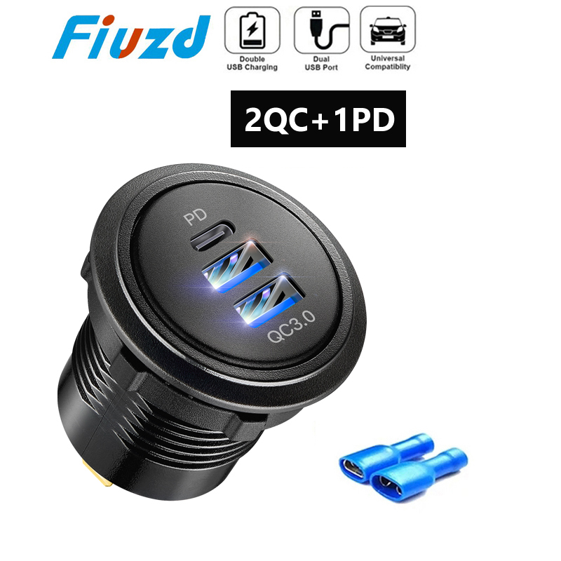 Autoladegerät 12V 24V USB-Steckdose Ladegerät Steckdose PD Typ C und QC3.0 USB-Anschluss USB-Buchse für Auto Boot Marine LKW: Rosa