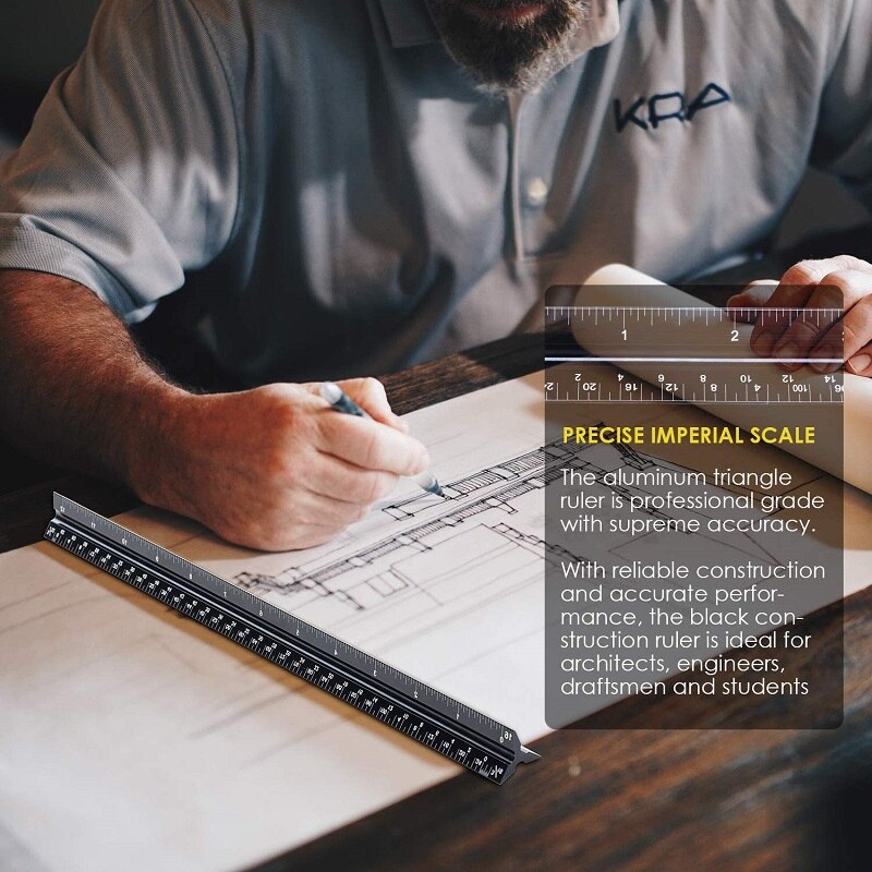 Architectural Scale Ruler Aluminum Architect Scale Triangular Scale Ruler for Architects, Draftsman, Students and Engineers