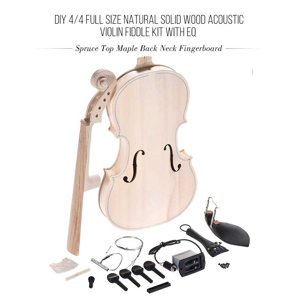 Diy 4/4 fuld størrelse naturlig massivt træ violin violin kit med eq gran top ahorn tilbage hals gribebræt aluminiumslegering tailpiece: Stil 1