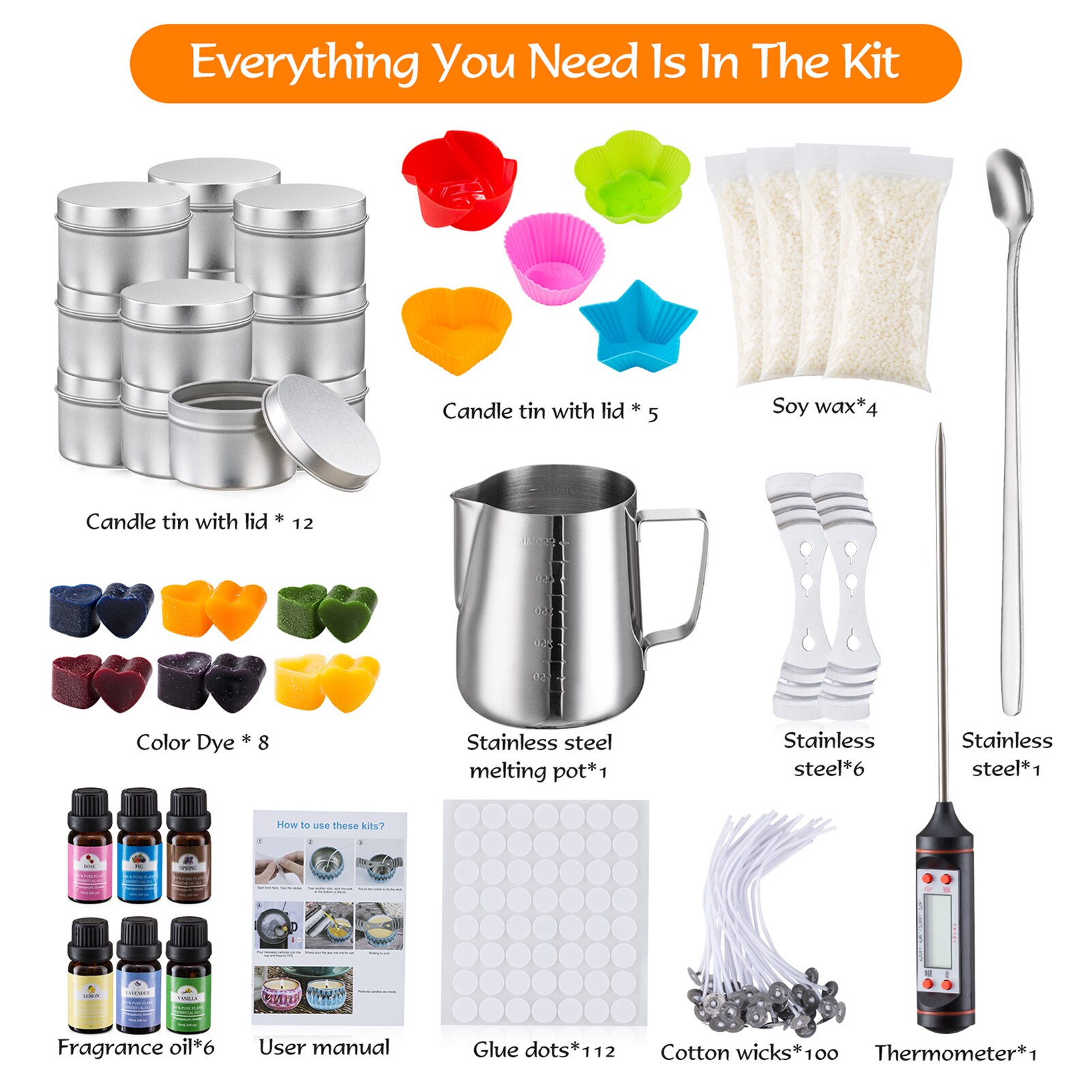 92PCS Candle Making Kit Complete Candle Maker Tool For Family Smokless Candle Wick Easy Candle-making Perfect Kit For DIY