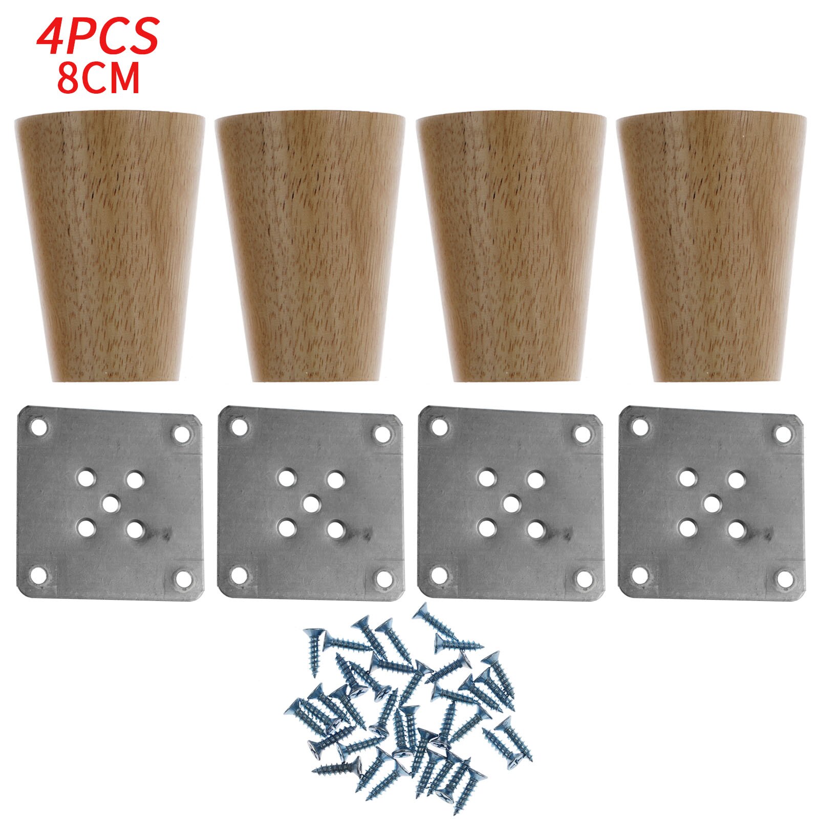 4Pcs Solid Wood Furniture Inclined Cone Replacement Feet with Screws and Mounting Plate Compatible for Sofa Bed Table and Chair: Wooden A