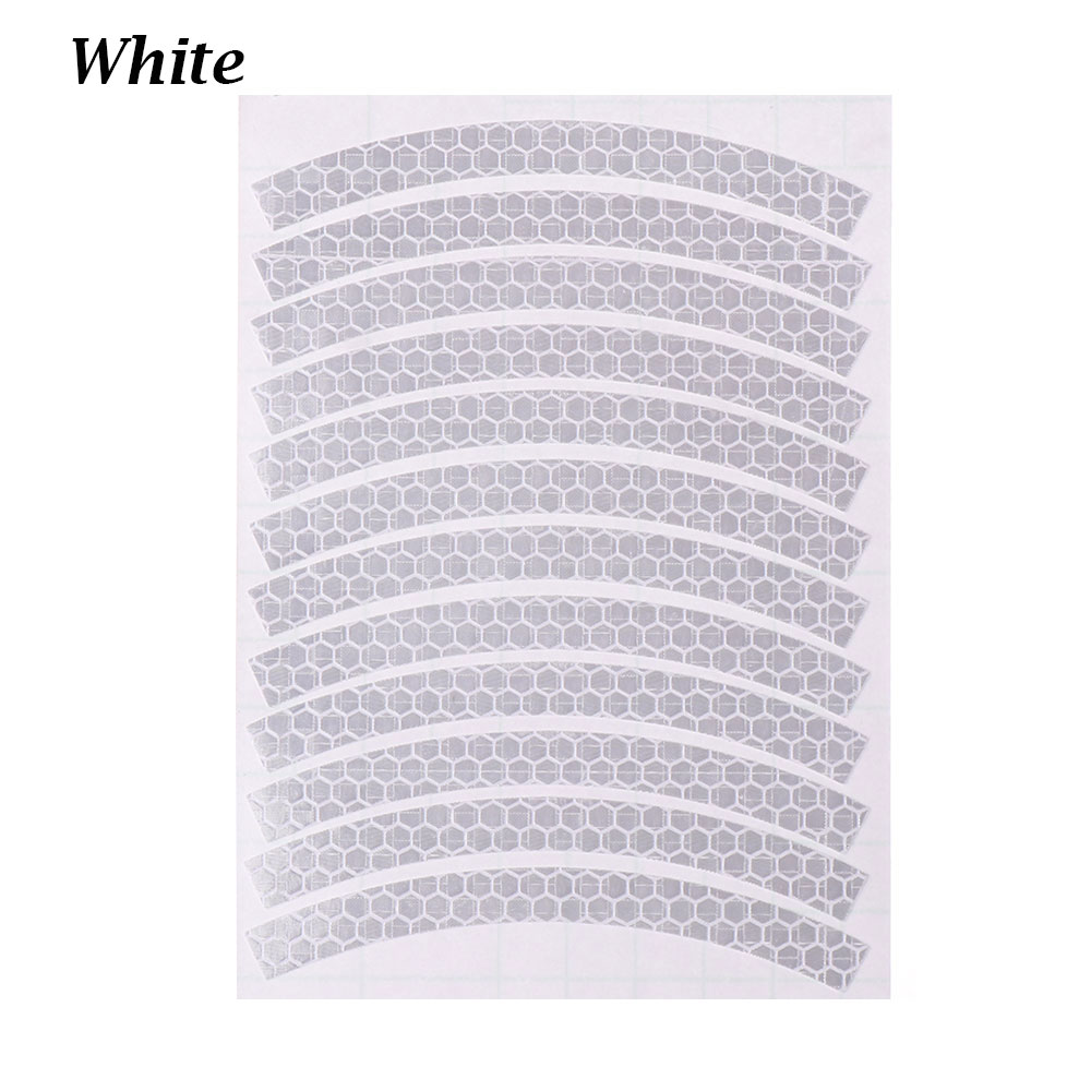 12pcs/sheet Bike Reflective Stickers Wheel Decals Reflective Tape Safety Strips Bicycle Wheel Stickers For Children Balance Bike: White