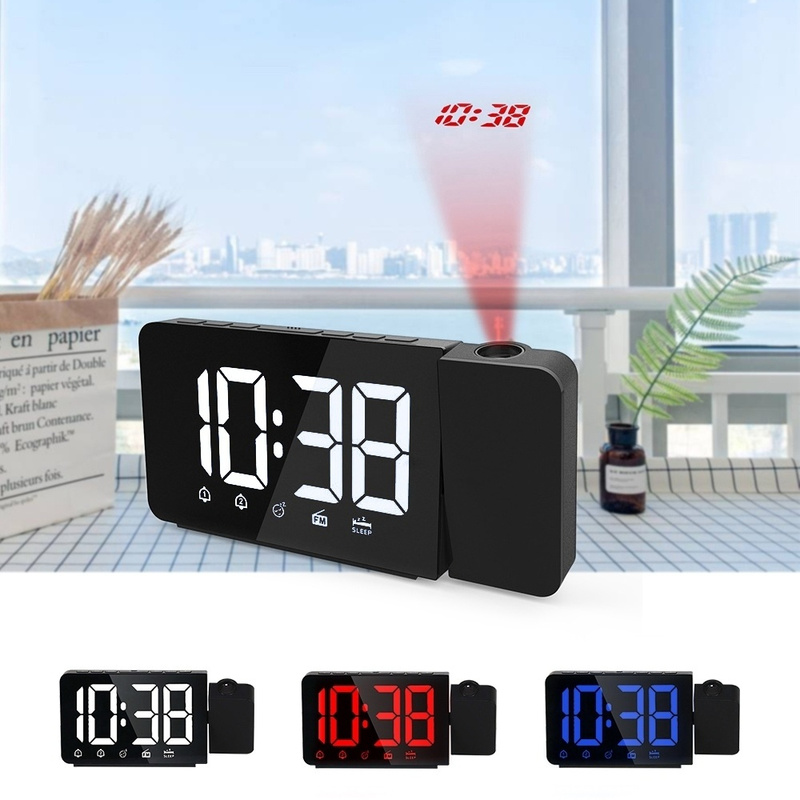 Cyfrowy budzik z projekcją czasu doprowadziło, radiem fm i funkcją drzemki, zegar stołowy z regulowanym oświetleniem i pamięcią czasu