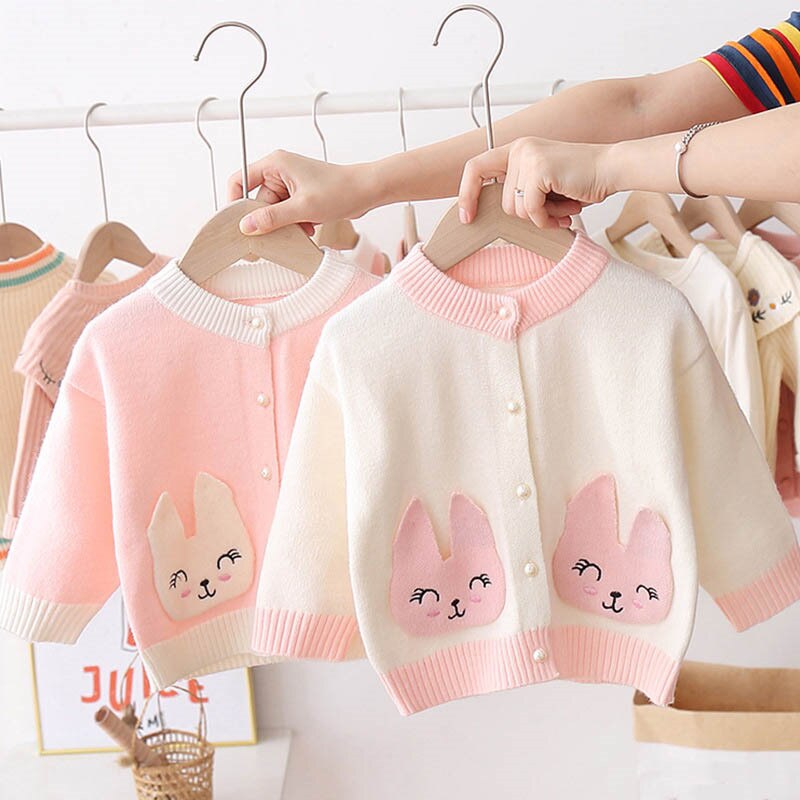 Veste en tricot pour fille de 1 à 3 ans, joli motif de lapin, pull, automne