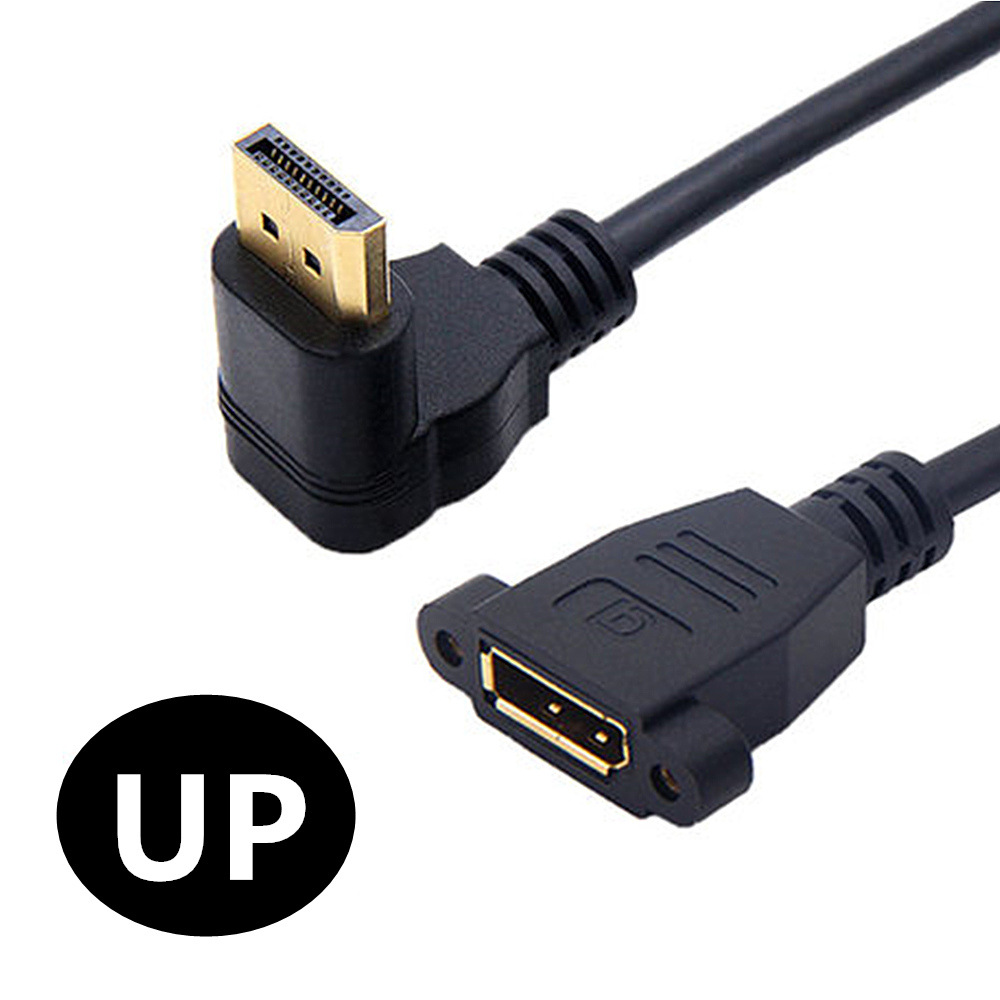 90 Degree Angle Elbow DisplayPort Panel Mount Extension Cable Adapter Corner DP 1.2v Male to Female Cord Socket Screw 2k@144Hz: Beige