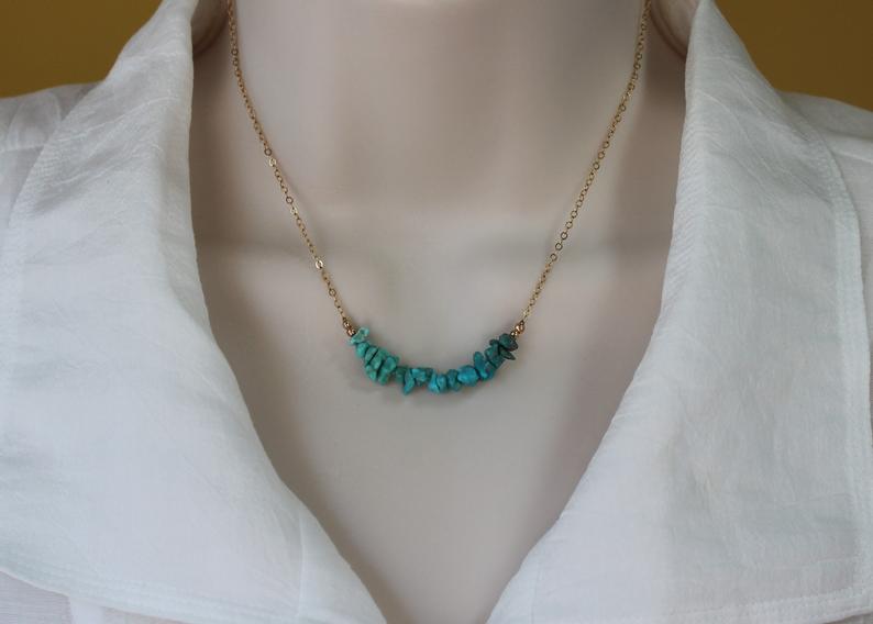 Larimar Necklace Natural Dominican Larimar Beaded Necklace Genuine Larimar Jewelry: Gold-A8