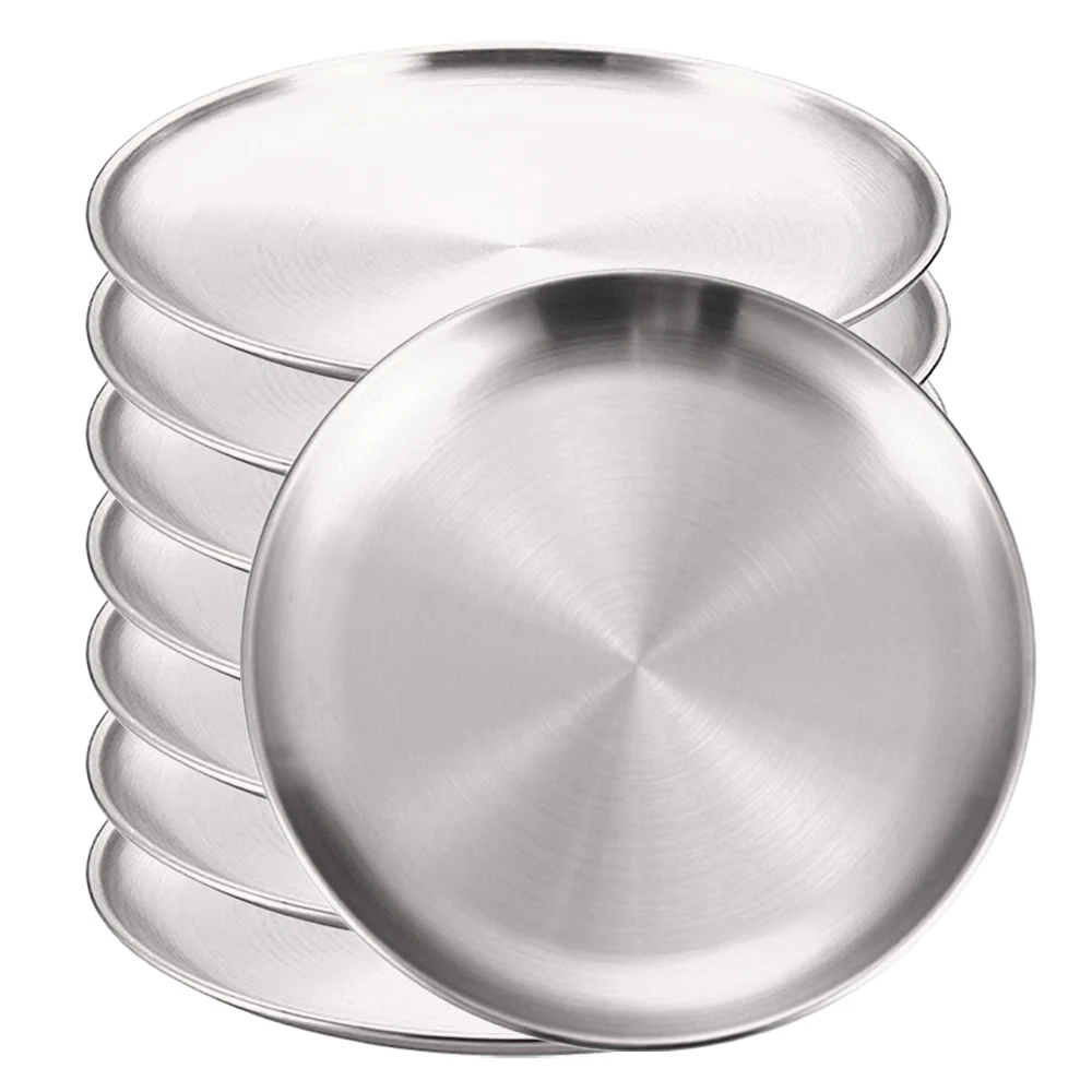 8 Stücke Edelstahl Runde Goldene Flache Tablett Platte Rostfrei 14/17/20/23/26 cm Camping Platte BBQ Picknick Gerichte Kochgeschirr: Black