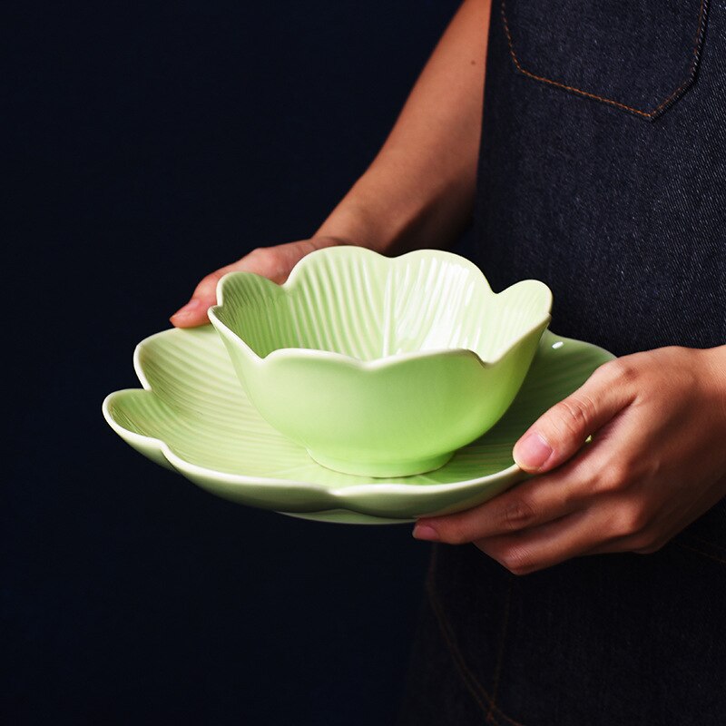 leaf-shaped tableware Home ceramic breakfast plate fruit salad dish net red soup dish deep plate