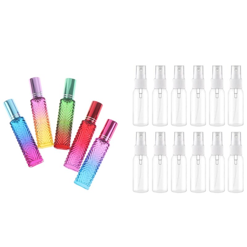 12 stuks 30ml fijne nevel heldere spray flessen & 6 stuks 14ml kleurrijke mini vierkante glazen lege parfumflesjes-abux