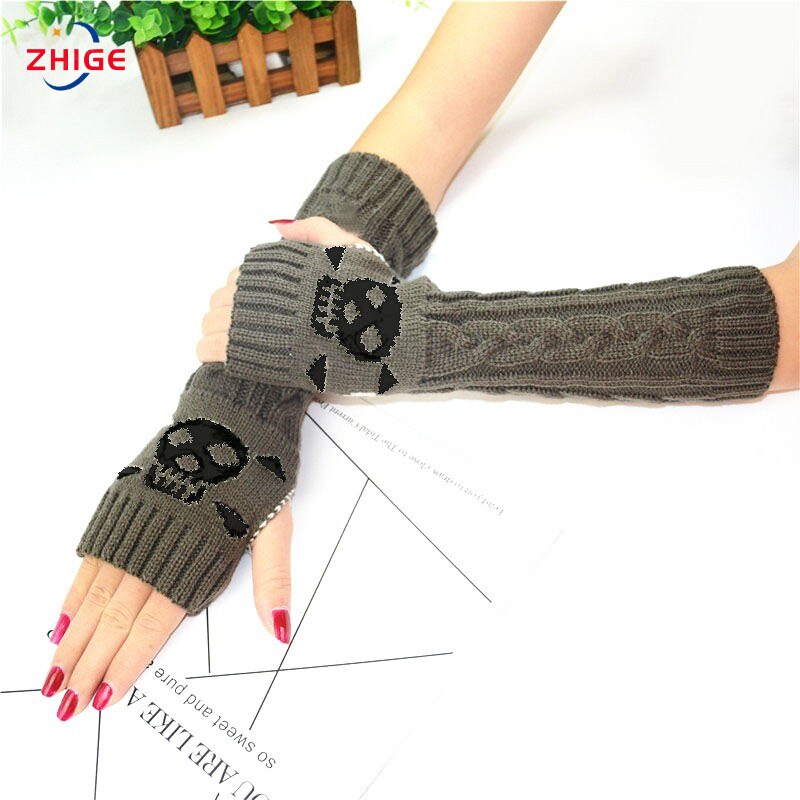Damskie gotyckie rękawiczki z dzianiny czaszki zimowe rękawiczki męskie rozciągać ciemny Ninja fajne łokieć długość ramię grzałka hipster długie rękawiczki