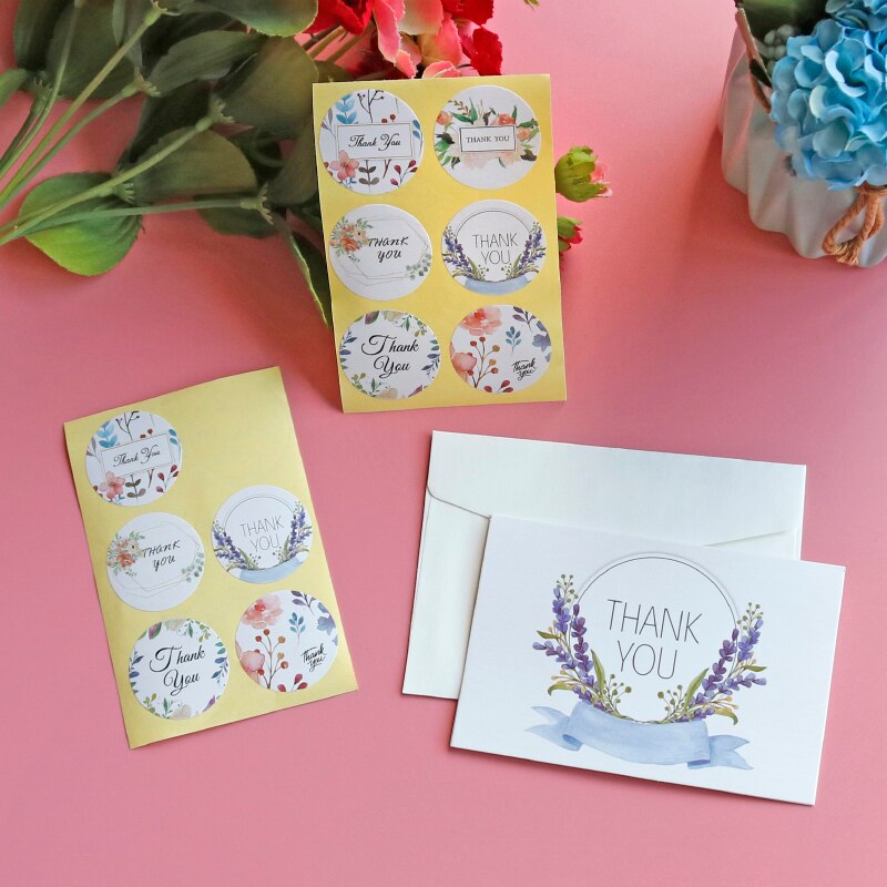 6 uppsättningar blommiga tackkort tomma inuti med kuvert klistermärken för fest bröllop baby shower blomma vikbara kort