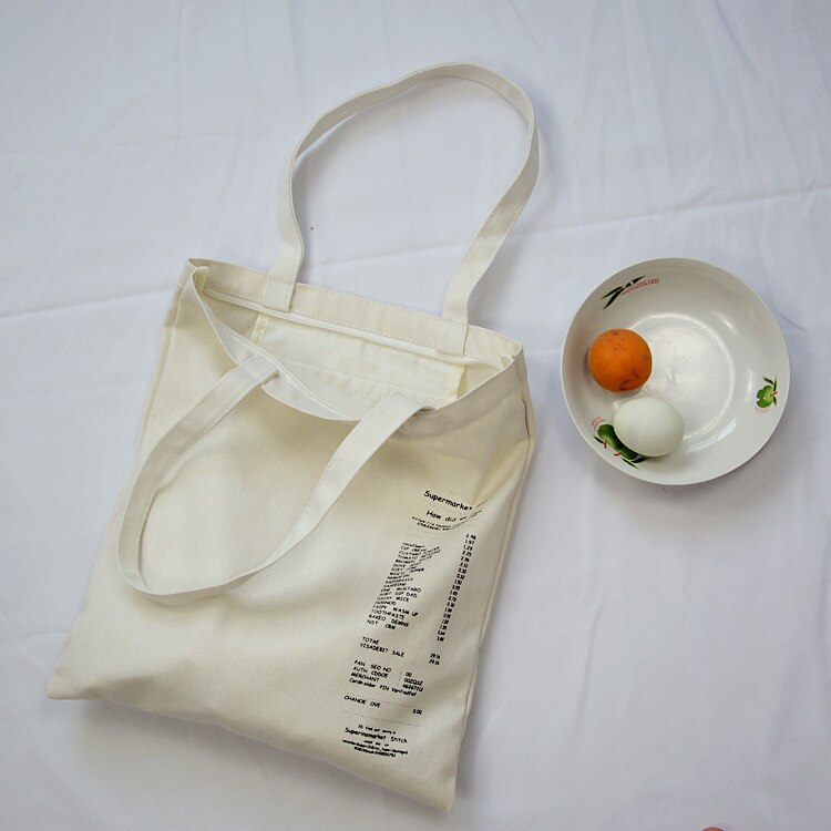 Women Canvas Tote Bag Cotton Cloth Letter Print Shopping Bags Foldable Female Handbag Reusable Eco Beach Shopper Bag Canta Bayan: white