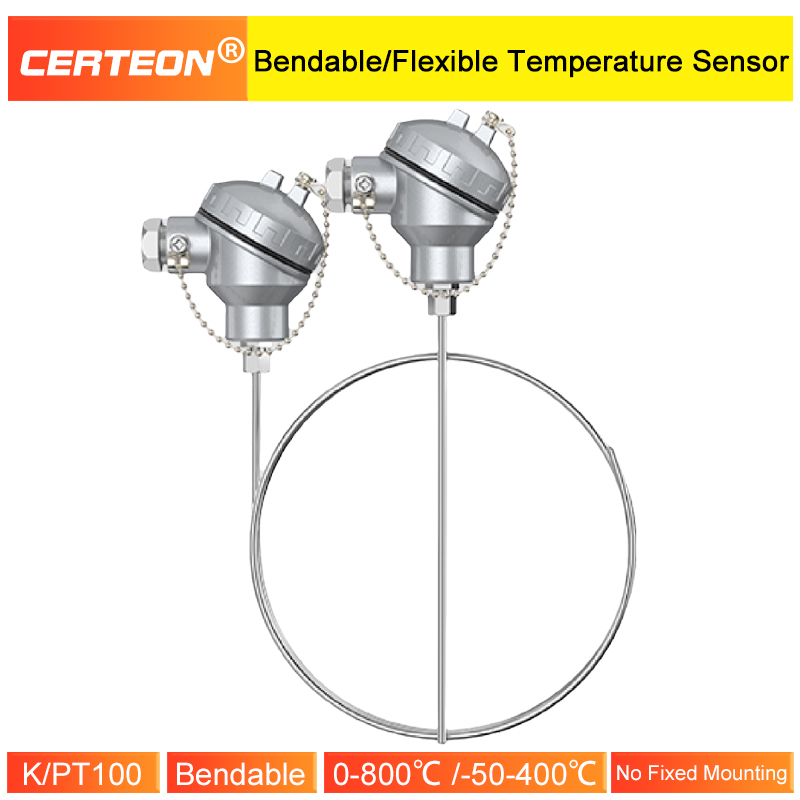K Type Thermocouple PT100 Temperature Sensor WRNK-131 Armored Probe Industrial RTD Flexible Stainless Steel High Temp