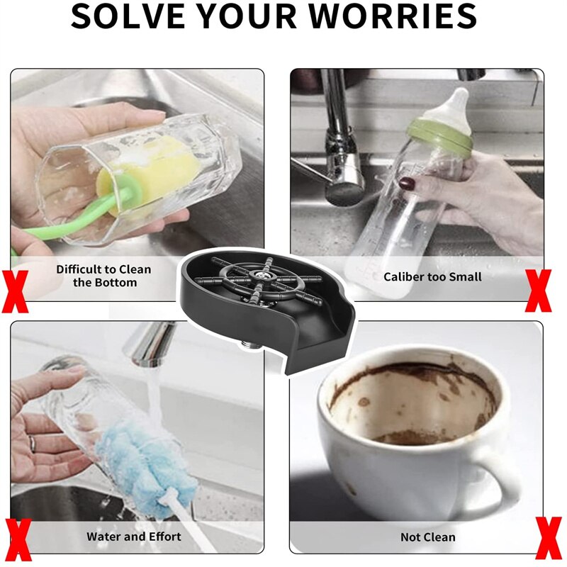 High Pressure Automatic Glass Cup Washer Bar Cup Cleaner Rinse Machine for Bar Kitchen Beer Milk Tea Sink Cleaning Accessories