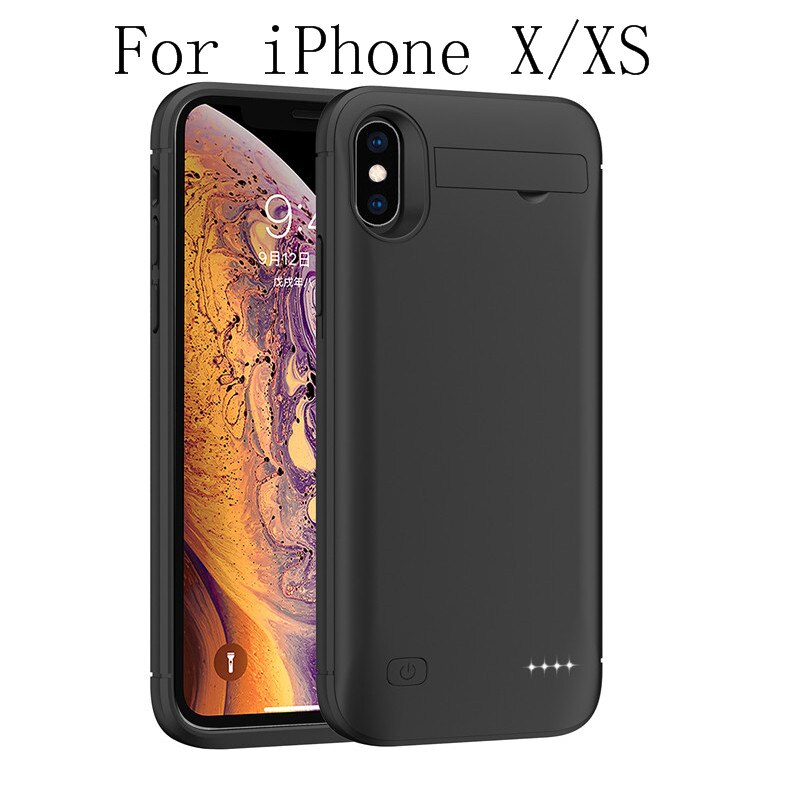 Batterij Case Voor iphone XR X XS Max Slanke Power Bank Charing Case Voor iphone 6 6S 7 8 Plus Batterij charger Case Stand Back cover: iX-Black