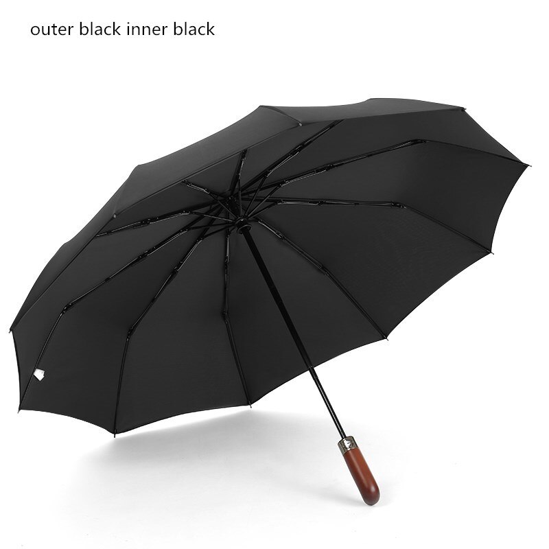 PALONY Three-folding Automatic Long Straight Handle Rainproof 8 Colours Outdoor Women Men 10 Ribs Windproof Structure: black inner black