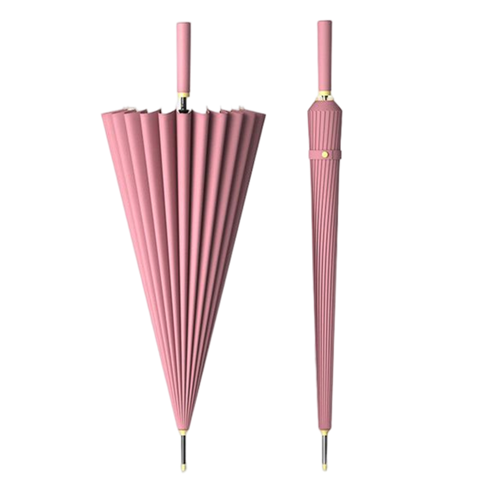 Automatic 24 Bone Umbrellas Solid-Color Reinforcement Windproof Parasols All-Weather Umbrellas For Rainy Day: Pink