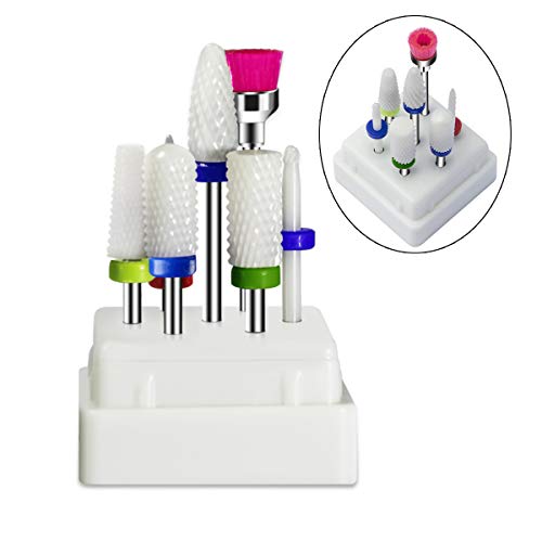 Juego de brocas de cerámica para uñas, accesorios para manicura, taladro eléctrico con caja de acrílico, limas y limas para uñas artísticas, 7 Uds.: Ceramic set