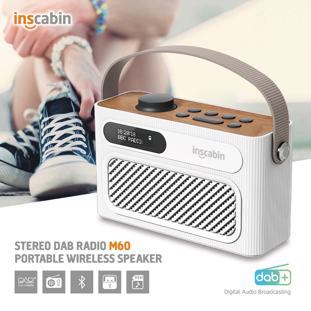 Inscabin M60 Stereo DAB Radio Portable Wireless Speaker with Bluetooth, FM/Beautiful /Rechargable Battery