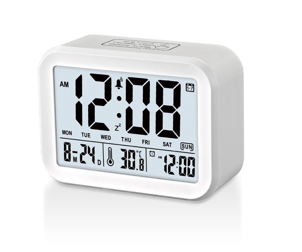 Smart Digital Alarm Clock Large LCD Display Light Sensor Nightlight Multifunction Snooze Kids Office Table Alarm Clock