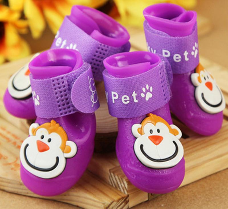 Bunte Hund Haustier regen Stiefel PU Kieselsäure Gel Wasserdichte haustier hund schuhe 4 teile/satz Ebene regen Schuhe für kleine hunde Teddy