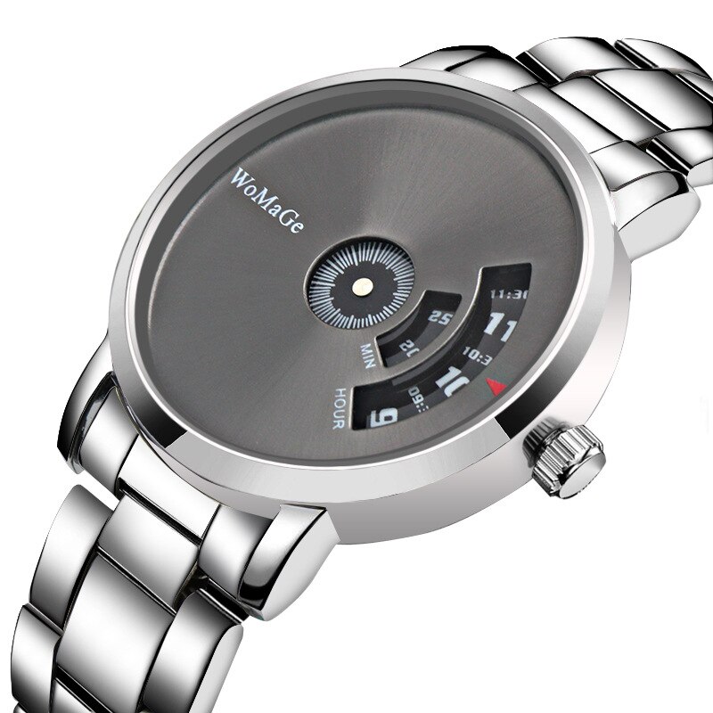 Womage Stijl Mannen Stalen Riem Mode Quartz Horloge Legering Horloge Wens