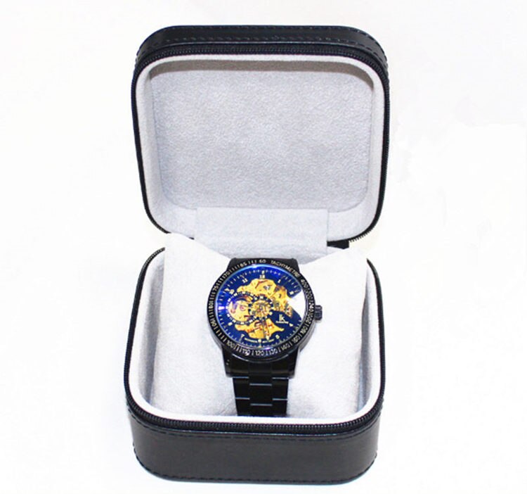 PU Business Horloge Doos Zwart Roll Herenhorloge Opbergdoos Enkele Pakket Vrouwen Horloge Case Met Zip C028