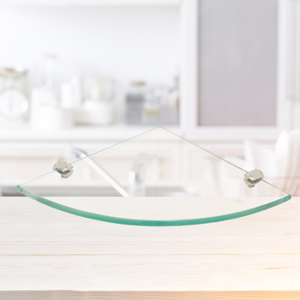 2 stk glas hjørne hylde trekant praktisk nyttig badeværelseshylde væg organisator opbevaringsholder til toilet badeværelse køkken  a30