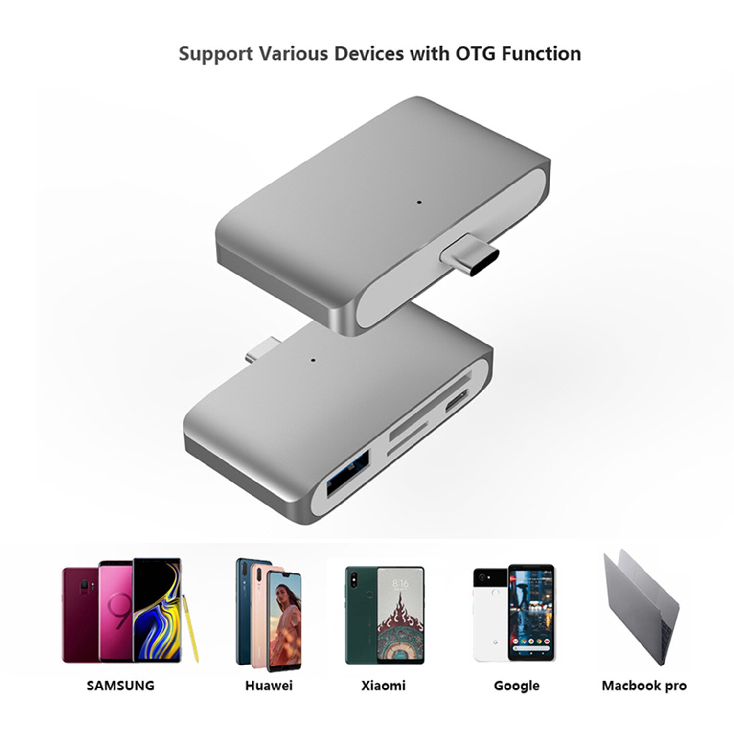 4 In 1 Type-C Kaartlezer Handig U Schijf Mobiele Telefoon Otg Hub Multifunctionele Hoge Snelheid Kaart reader