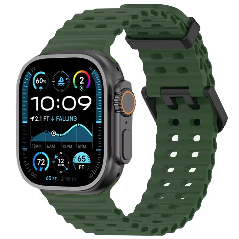 Bracelet en Silicone Souple pour Apple Watch Ultra 2/1, Confortable et Respirant, 49mm 10 46mm 9 8 7 45mm IWatch 6 5 4 SE 44mm: Charbon noir / 14mm