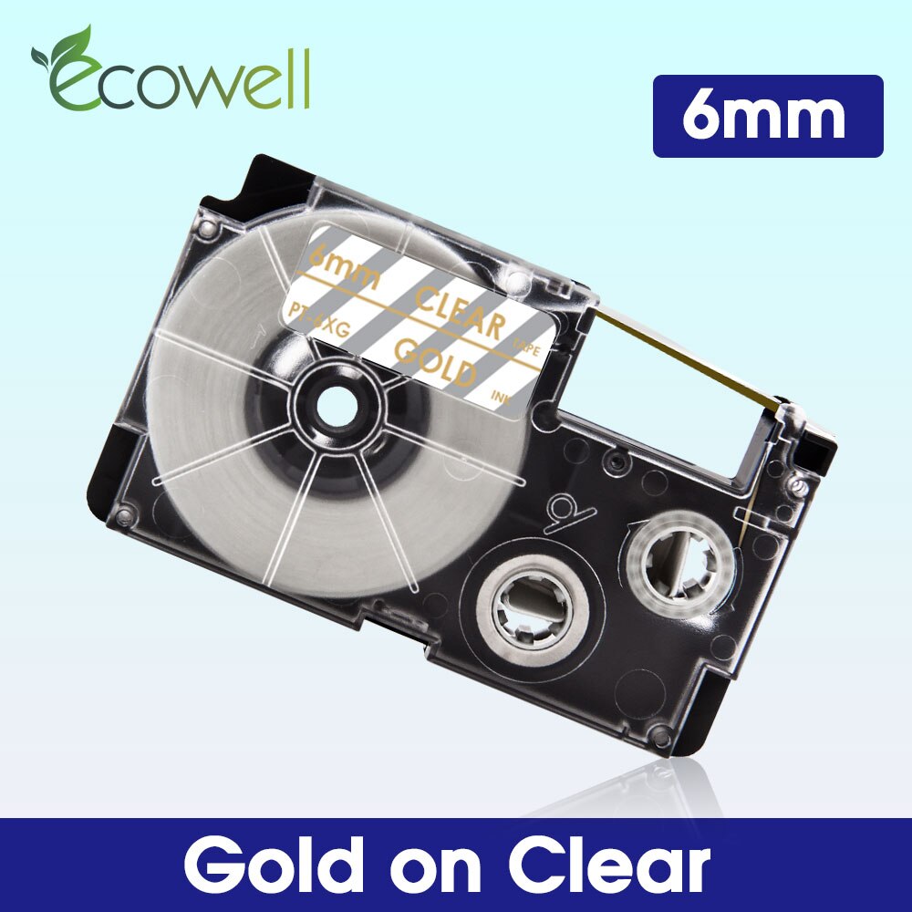 Ecowell 6mm taśma do Casio XR-6WE XR-6X XR-6RD XR-6BU XR-6YW XR-6GN taśma z etykietami XR-6SR XR-6GD dla Casio KL-60 KL-120 drukarka do etykiet: Gold on Clear
