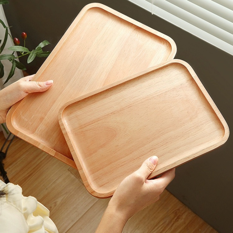Japanisches Holztablett, Küchenzubehör, Massivholz, rechteckig, Servierset, Heimdekoration, Snacks, Brot, Obst, Holzteller