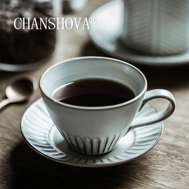 CHANSHOVA 225 to 350ml retro craft threaded ceramic coffee cup and saucer set porcelain threaded milk tea cup set H323